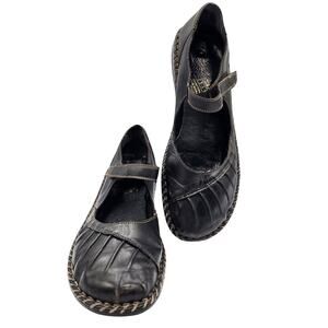 Rieker Mary Jane Black Leather Pleated Toe Vamp Braided Rubber Sole Trim Size 41